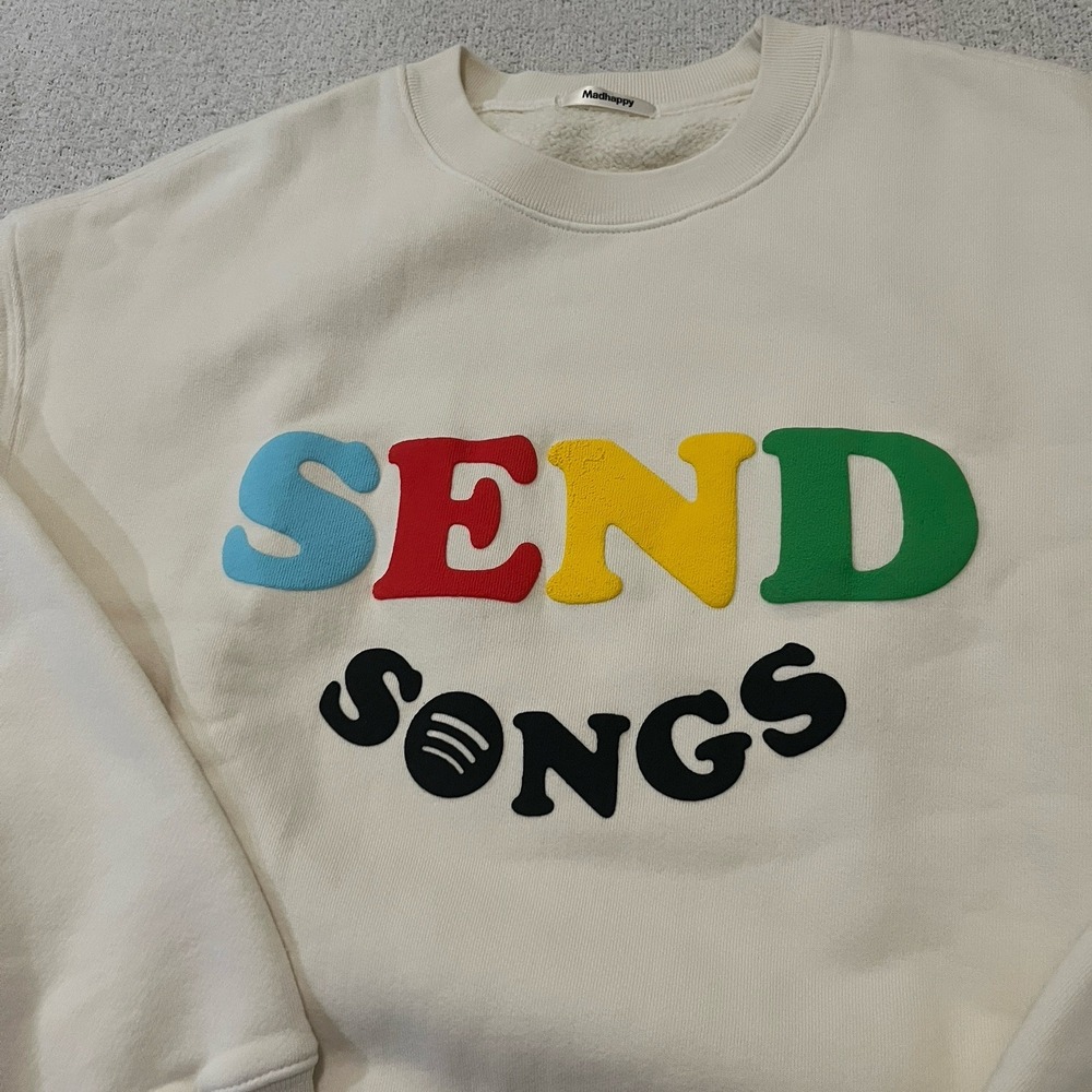 Madhappy x Spotify Collab Cream 'SEND SONGS' Sweatshirt Sz L - Picture 1 of 7